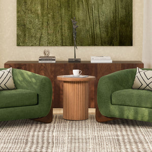 Kenzie - Fluted Pillar Round Accent Side Table - Light Natural Brown