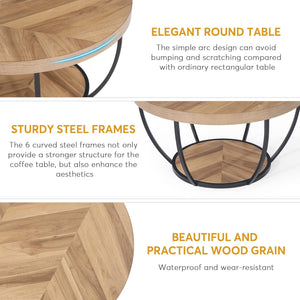 2 Tier Circle Coffee Table With Storage Shelves