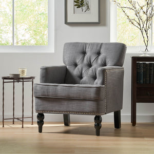 Harrison Tufted Club Chair with Button Tufted Back and Birch Wood Legs