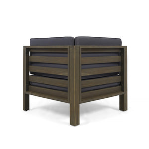 Oana Outdoor Wooden Sectional Set with Cushions, Dark Grey
