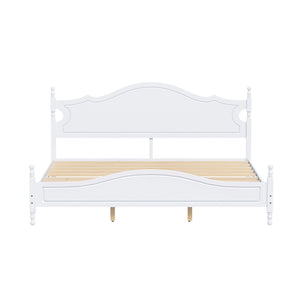 King Bed Frame with Headboard, Retro Style Wooden Platform Bed
