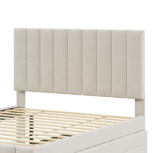 Upholstered Platform Bed With Twin Size Trundle And 3 Drawers