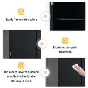 Tall Bathroom Storage Cabinet With Glass Doors, Free-Standing, Two Drawers, And Adjustable Shelves, Board, Painted Perfect For Displaying Your Favorite Items