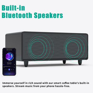 Modern Smart Coffee Table With Built-In Fridge - tooth Speaker, Wireless Charging, Touch Control Panel, USB Interface, Outlet Protection, Atmosphere Light
