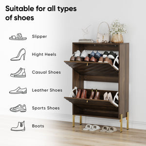 Shoe Cabinet, Freestanding Organizer For Entryway - Walnut