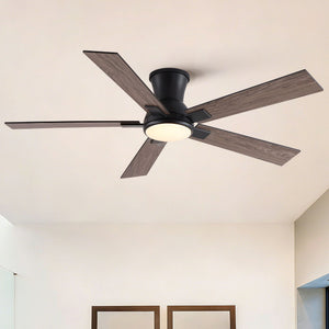 Low Profile Flush Mount Intergrated LED Ceiling Fan With Light And Reversible Quiet Motor
