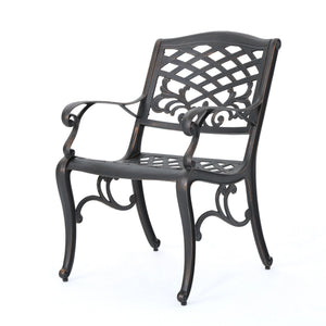 Luminea Outdoor Aluminum Dining Chair With Scroll Design, Lattice Pattern And Cabriole Legs - Copper