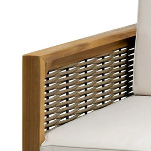 Outdoor 4 Seater Acacia Wood Chat Set With Wicker Accents And Cushions
