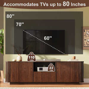 70" TV Stand With Ample Storage, Curved Corners - Dark Brown