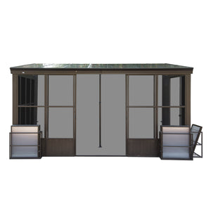 10x14FT All Season Sunroom with Detachable Windows and Sliding Doors