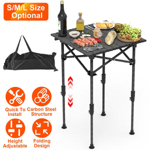Portable Folding Camping Table With Adjustable Height Hanging Net Rustproof Carbon Steel Foldable Roll-Up Camping Table for Picnic Camping Hiking Beac