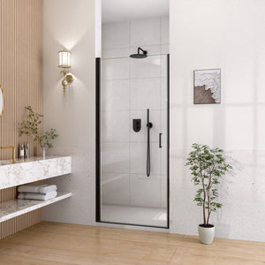 24" W x 72" H Semi-Frameless Circular Pivot Shower Door in Matte Black