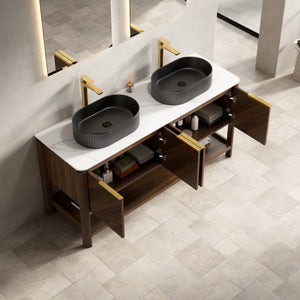 Indigo 60" Bathroom Vanity with Sintered Stone Countertop and Vessel Sink