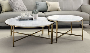 Zaidee Marble Top Nickel Nesting Table Set - White