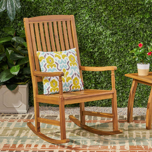 Muse Outdoor Acacia Rocking Chair With Slat Design - Teak