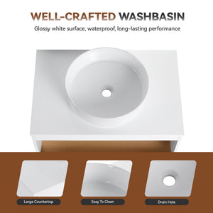 Floating Bathroom Vanity With Glossy Round Vessel Sink
