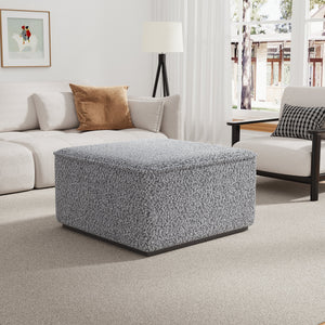 Square Upholstered Ottoman with Black-and-White Fabric