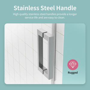Frameless Sliding Shower Door With Soft- Close, 3 / 8" Tempered Glass