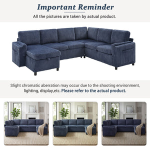 Convertible U-Shaped Sectional Sofa Bed With USB Ports And Storage