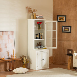 Retro Style Hutch Cabinet With Glass Door, China Cabinet For Home