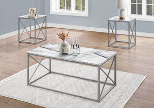3-Piece Contemporary Living Room Table Set with Marble Look Finish