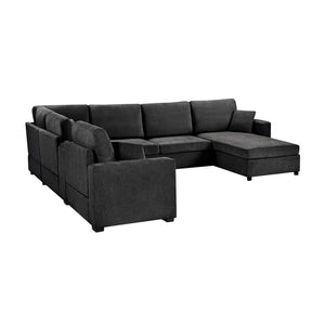 Modular 5 Seat U-Shape Sectional Sofa With Chaise Lounge, Built In Cup Holders And Storage Drawer
