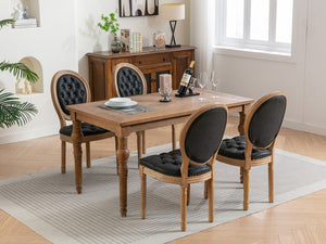 French Style Solid Wood Frame Antique Painting, Hand-Pulled Buckle Decoration Artificial Dining Chair With Nailhead Trim, Wood Legs