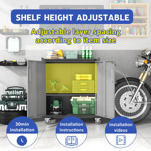 Heavy Duty Metal Garage Storage Cabinet With Wheels Sturdy Tool Organizer