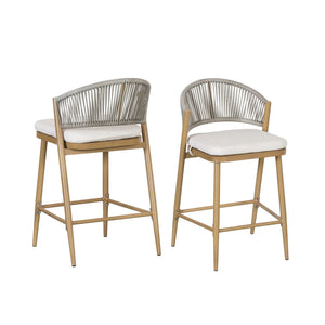 Outdoor 26" Counter Height Metal Frame Counter Stools With Scallop Shaped Backrest & Water Resistant Cushions