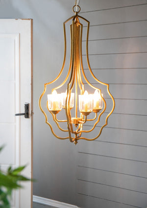 4 Light Metal Chandelier with Adjustable Chain - Gold