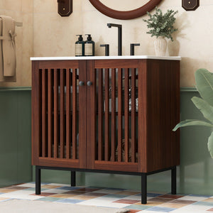 30" Vintage Bathroom Vanity With Ceramic Sink