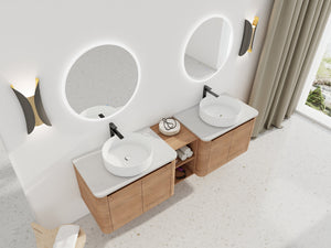 72" Wall-Mounted Bathroom Vanity With Ceramic Art Sink