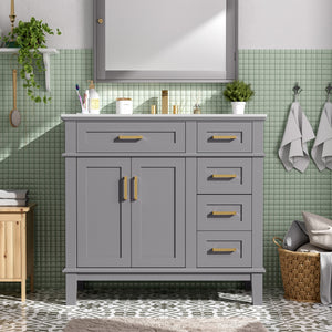 36" Gray Modern Bathroom Vanity with Ceramic Sink