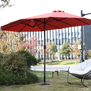 14.8 Ft Double Sided Outdoor Umbrella Rectangular Large with Crank (Orange)