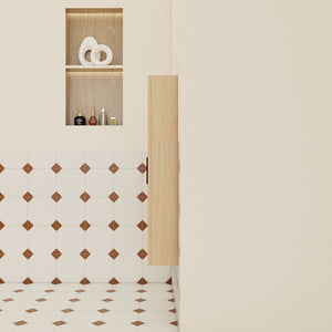 Tall Floating Bathroom Side Cabinet, Wall Mounted Single Door Storage - Light Oak