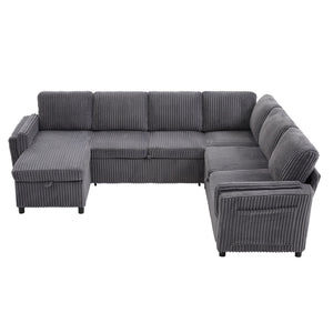 Convertible U-Shaped Sectional Sofa Bed With USB Ports And Storage