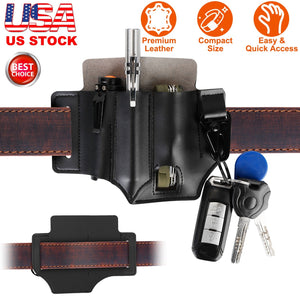 Multi-tool Sheath for Belt Leather EDC Pocket Organizer for Men EDC Leather Pouch Flashlight Sheath