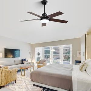 Low Profile Ceiling Fan With Reversible DC Motor, Remote Control, LED Light - Black