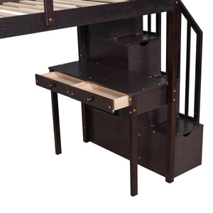 Loft Bed With Storage Drawers, Desk And Stairs With Shelves