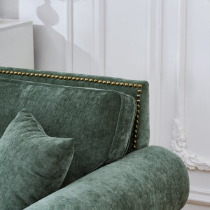 3 Seater Sofa With Tufted Upholstery, Rolled Arms, Nailhead Trim
