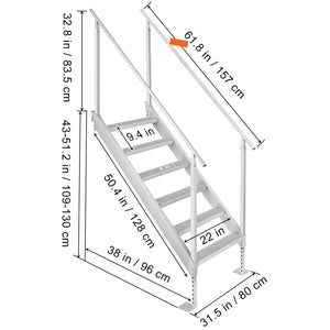 Dock Ladder, 43''-51'' Adjustable Height, 6 Steps with Dual Handrails