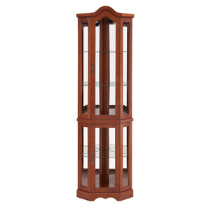 Corner Curio Cabinet With Lights, Adjustable Shelves, Mirrored Back - Walnut