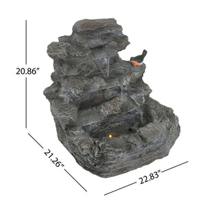 Concrete Rock Waterfall Fountain with LED Lights