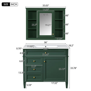 Bathroom Vanity With Mirror Cabinet, Single Sink With 2 Soft Closing Doors And 4 Drawers