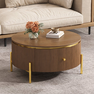 Modern Round Coffee Table with 2 Large Drawers Storage Accent Table