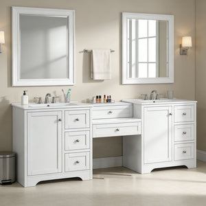 Double Sink Bathroom Vanity With Countertop, 2 Ceramic Sinks, 6 Drawers
