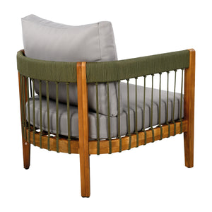 Acacia Wood Outdoor Club Chair with Handwoven Rope Accents