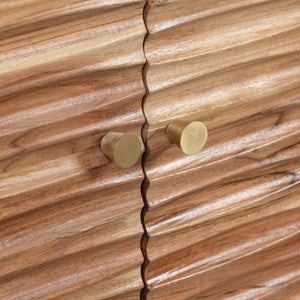 Boho Handcrafted 3 Door Sideboard, Carved Texture & Artisanal Charm - Natural