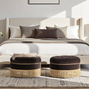 Yolanda 24" Round Upholstered Accent Ottoman - Deep Brown Velvet