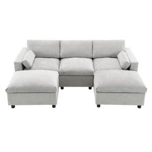 Modular Sectional With Storage Pockets, 5 Seat U Shaped Couch Set With Pillows, Free Combination Modern Cloud Sofa With 2 Movable Ottoman
